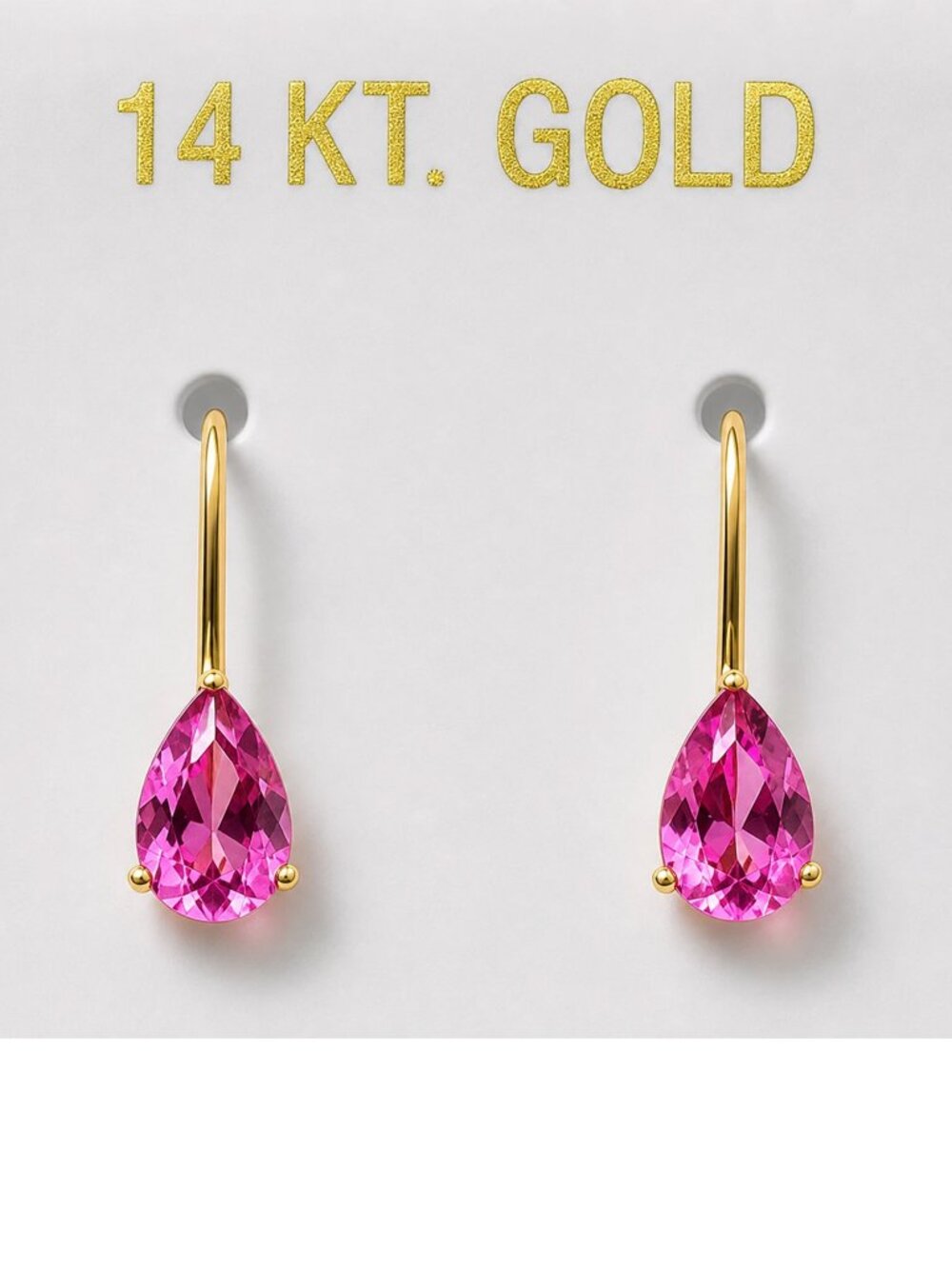 Genuine 1.24 Cts Pink Sapphire Dangling Earrings 14k Solid Gold